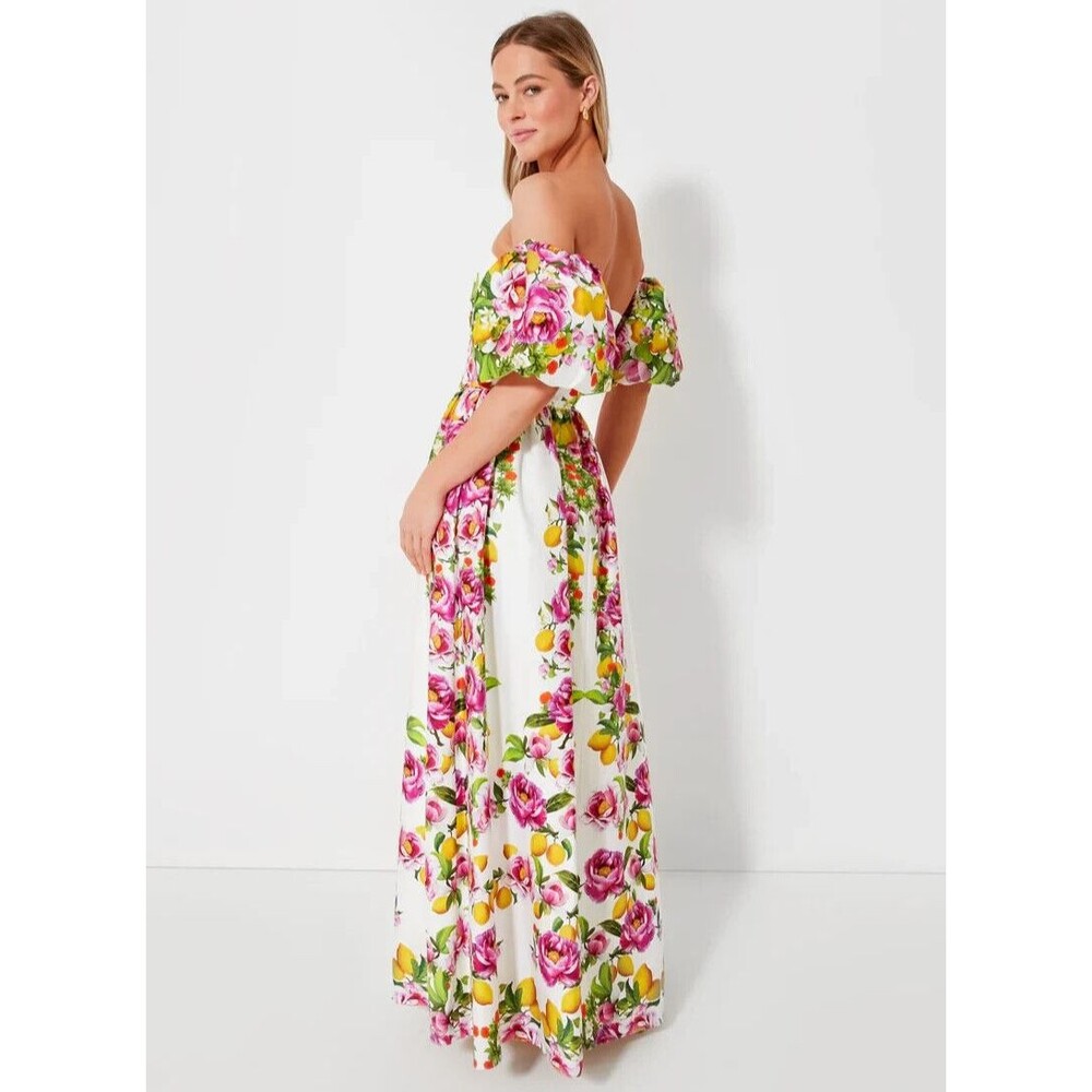 NWT. $1K BORGO DE NOR Pink Juliet Floral Print Off-shoulder Dress SZ 12 white - Picture 5 of 12